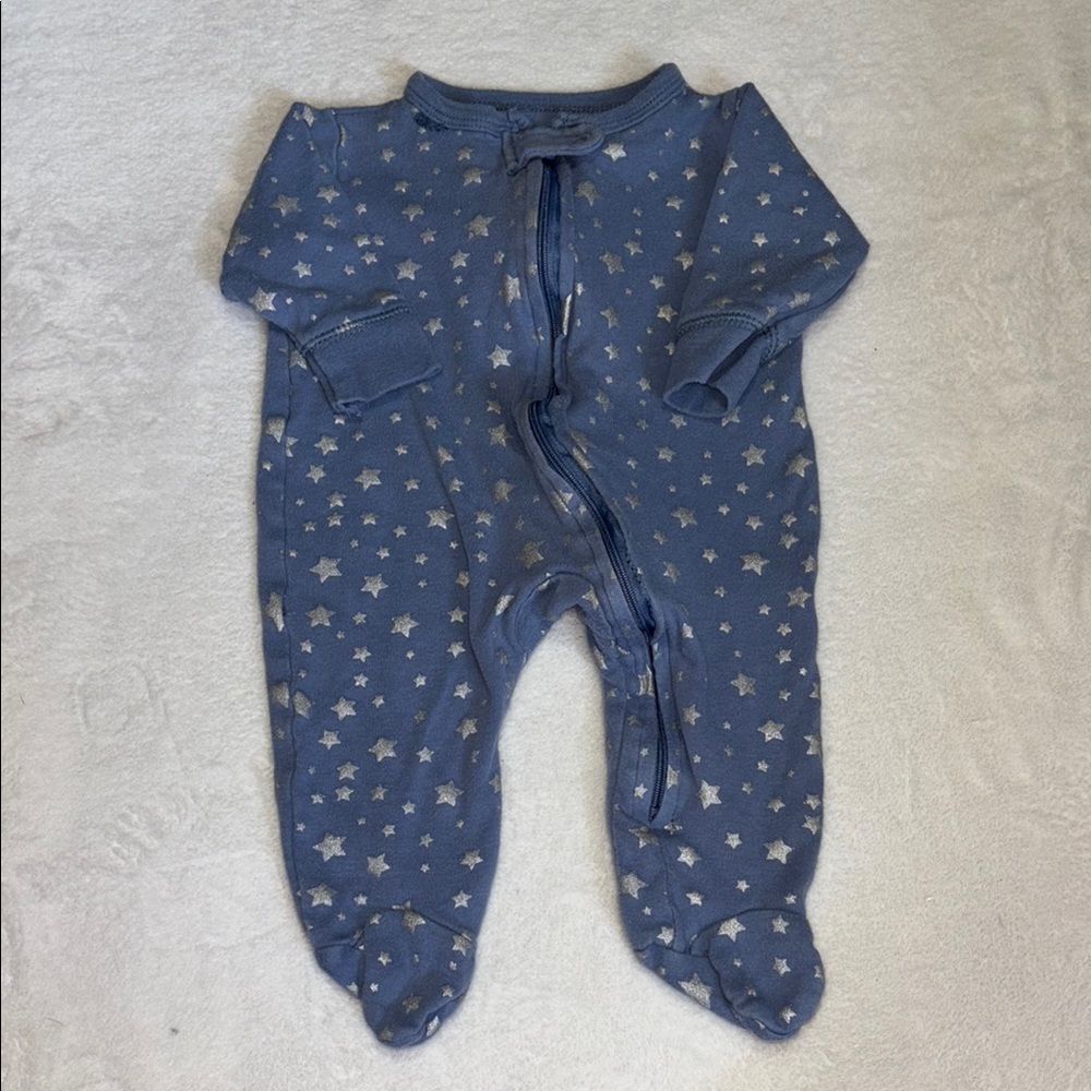 (2 for $10) HB baby blue Star Print Footie/ sleeper 3-6 months